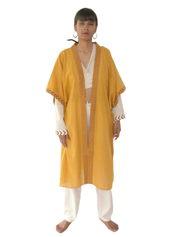 Linen Kimono with Blockprint (Turmeric)