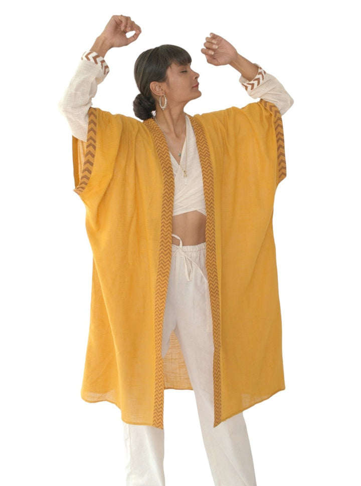Linen Kimono with Blockprint (Turmeric)
