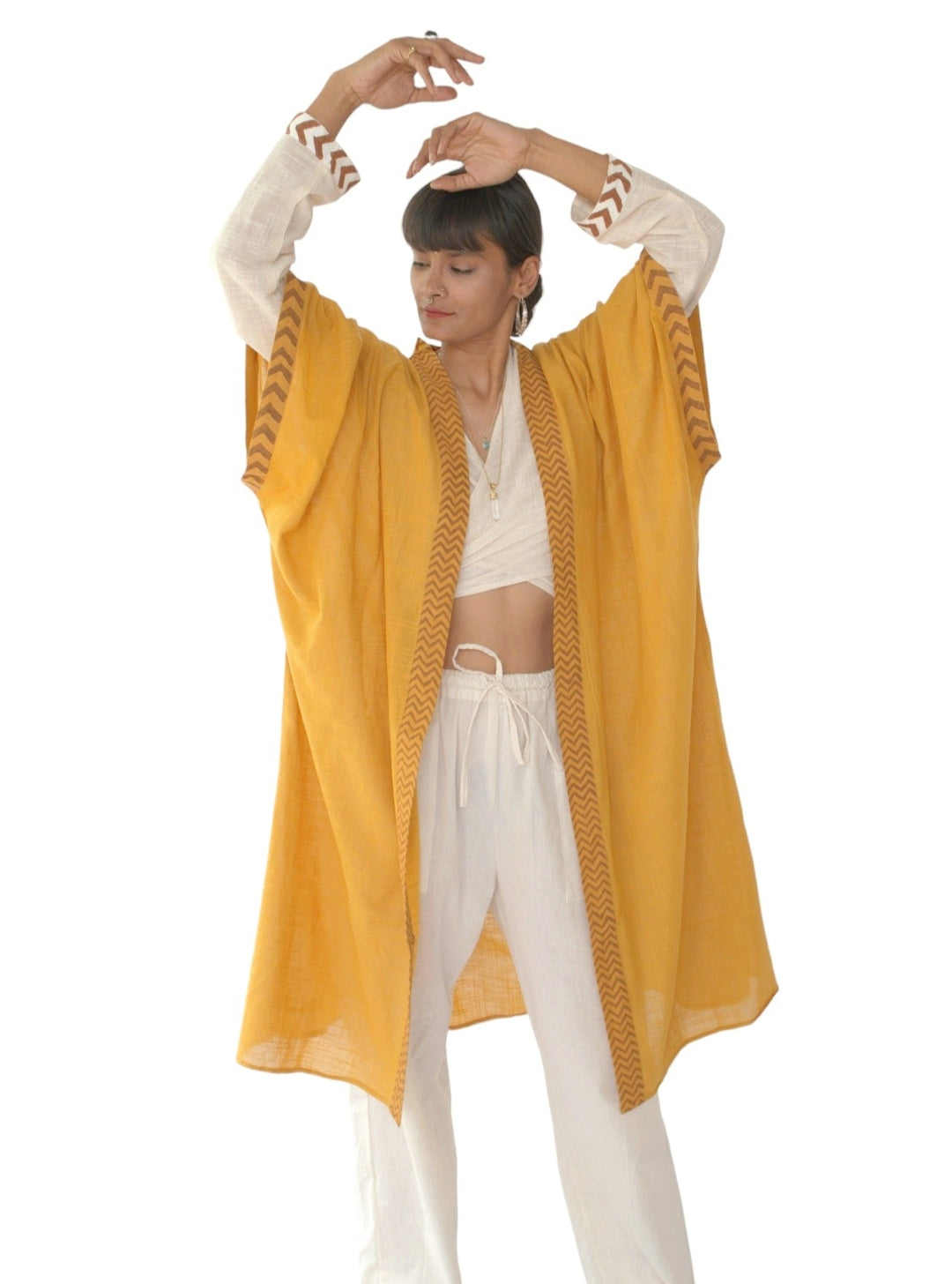 Linen Kimono with Blockprint (Turmeric)