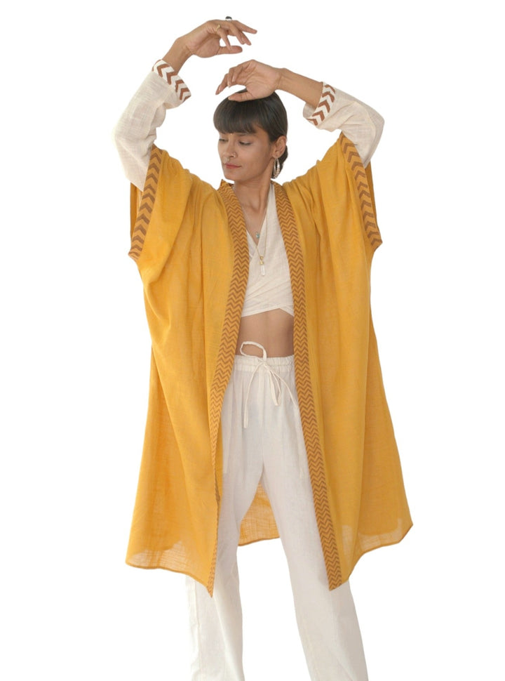 Linen Kimono with Blockprint (Turmeric)