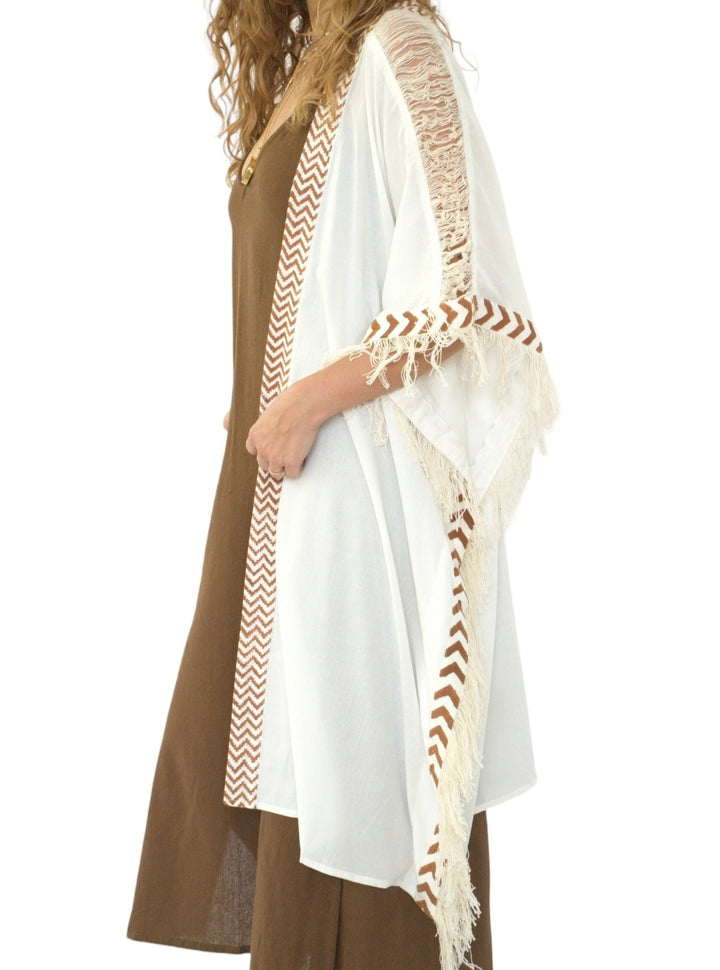 Sustainable Rayon Fringe Poncho (White)