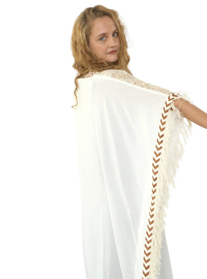 Sustainable Rayon Fringe Poncho (White)
