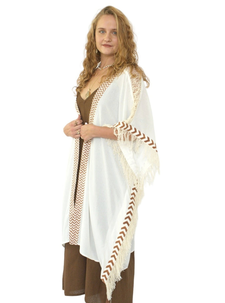 Sustainable Rayon Fringe Poncho (White)