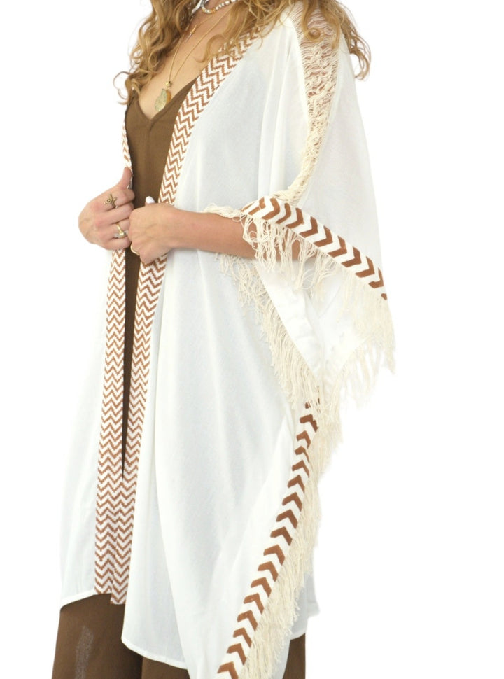 Sustainable Rayon Fringe Poncho (White)