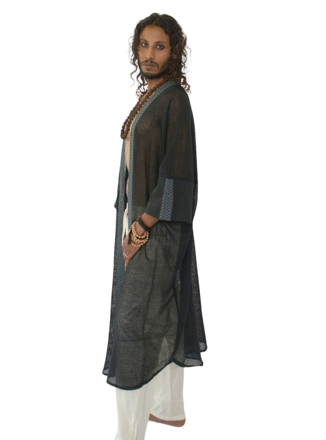 Organic Cotton Mesh Long Kimono (Black)