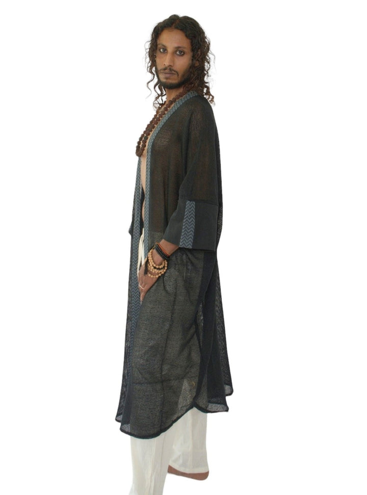 Organic Cotton Mesh Long Kimono (Black)