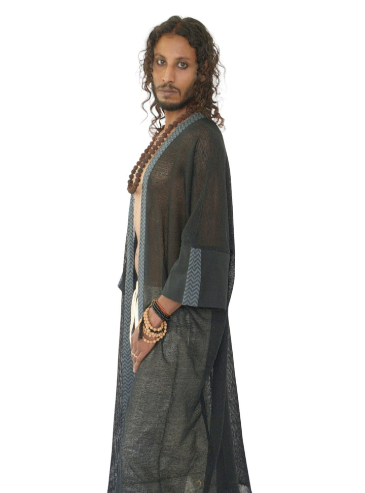 Organic Cotton Mesh Long Kimono (Black)