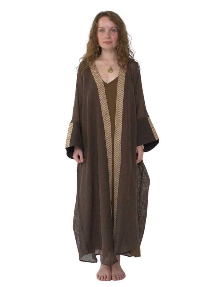 Organic Cotton Mesh Long Kimono (Cacao)