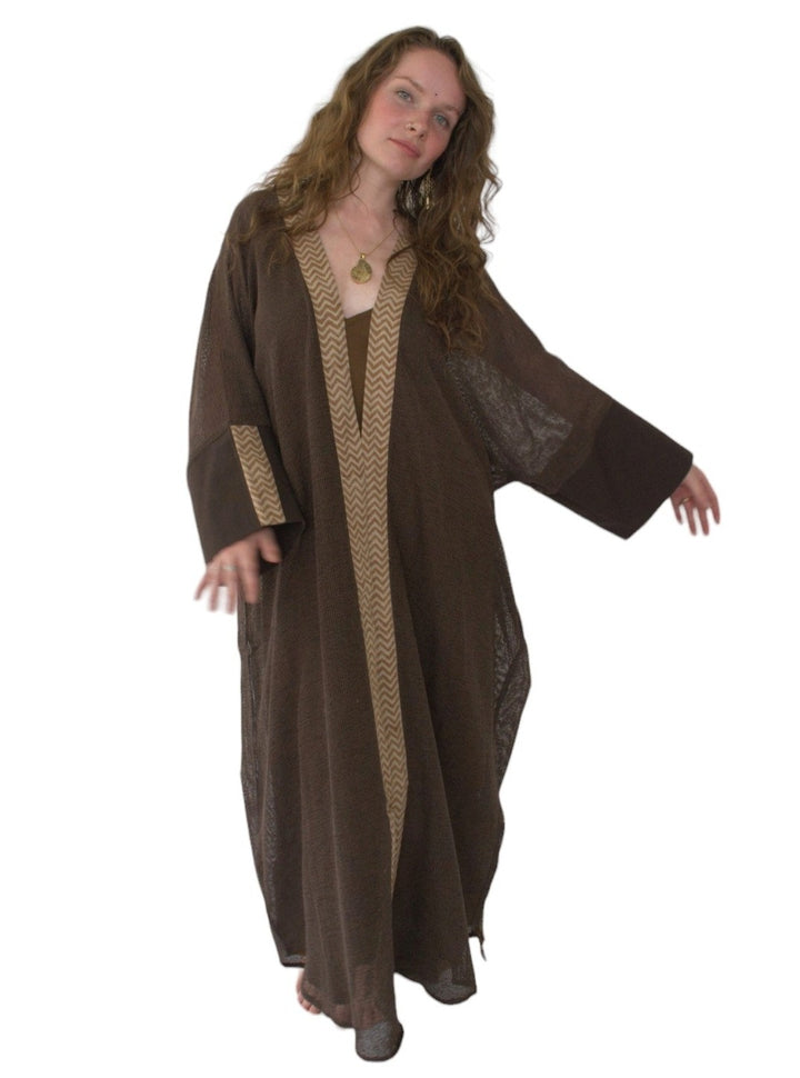 Organic Cotton Mesh Long Kimono (Cacao)