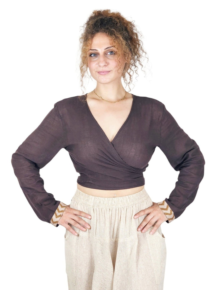 Linen Long Sleeve Wrap Shirt (Cacao)