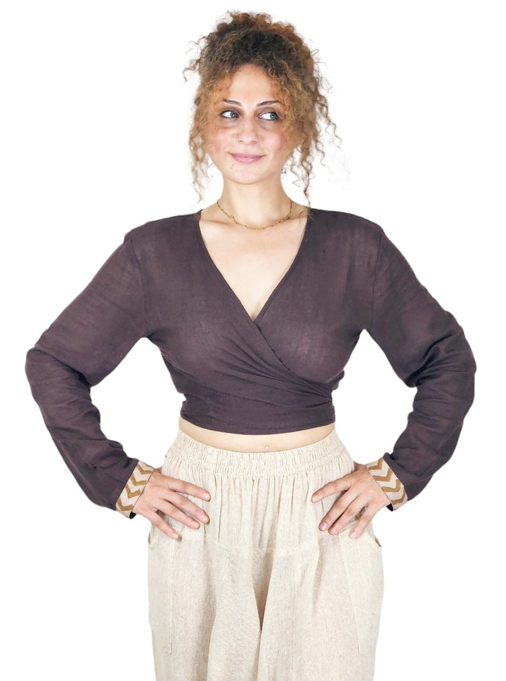 Linen Long Sleeve Wrap Shirt (Cacao)