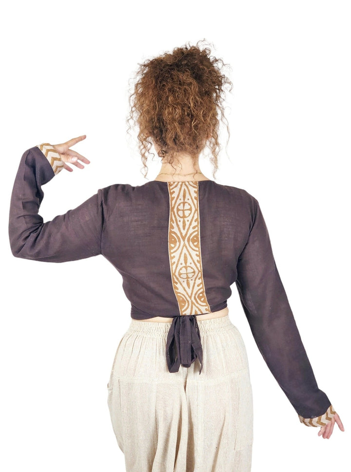 Linen Long Sleeve Wrap Shirt (Cacao)