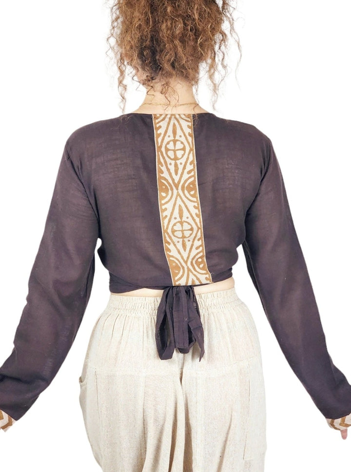 Linen Long Sleeve Wrap Shirt (Cacao)