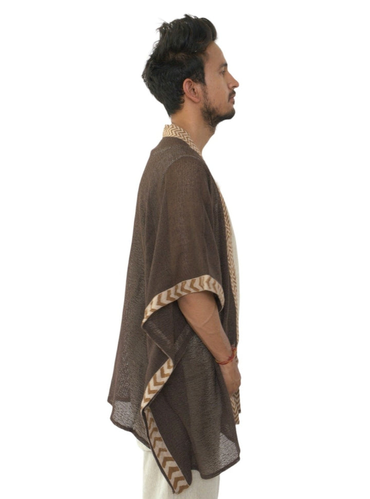 Organic Cotton Mesh Open Poncho  (Cacao)