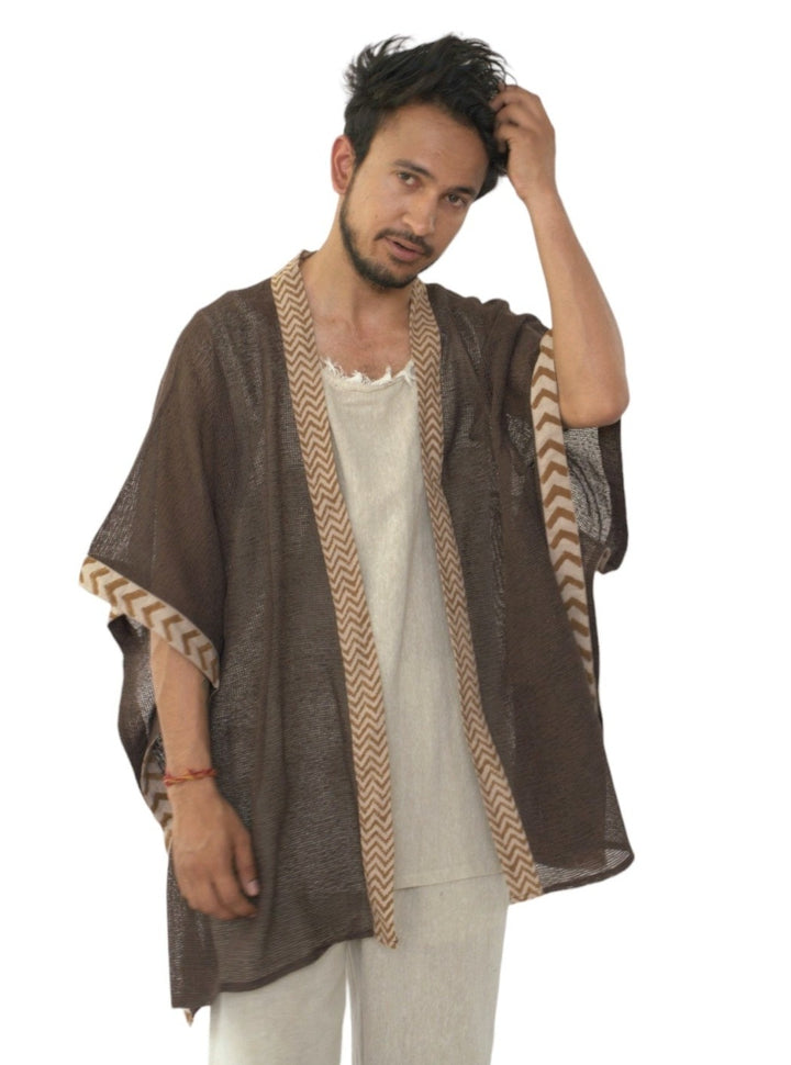 Organic Cotton Mesh Open Poncho  (Cacao)