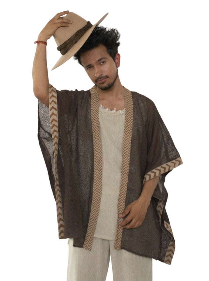 Organic Cotton Mesh Open Poncho  (Cacao)
