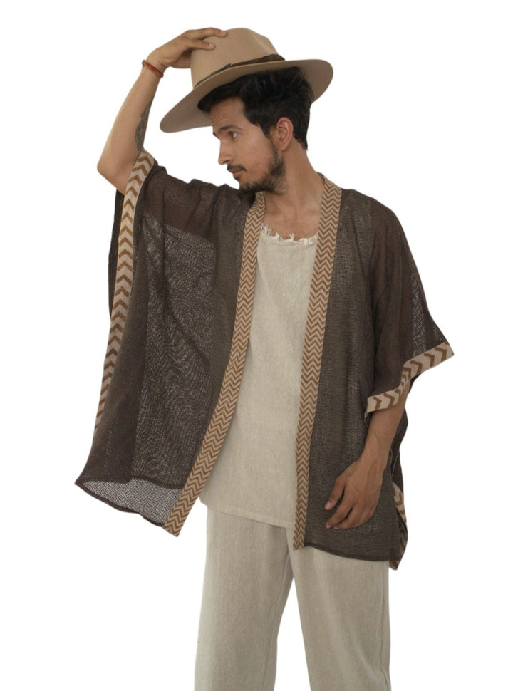 Organic Cotton Mesh Open Poncho  (Cacao)