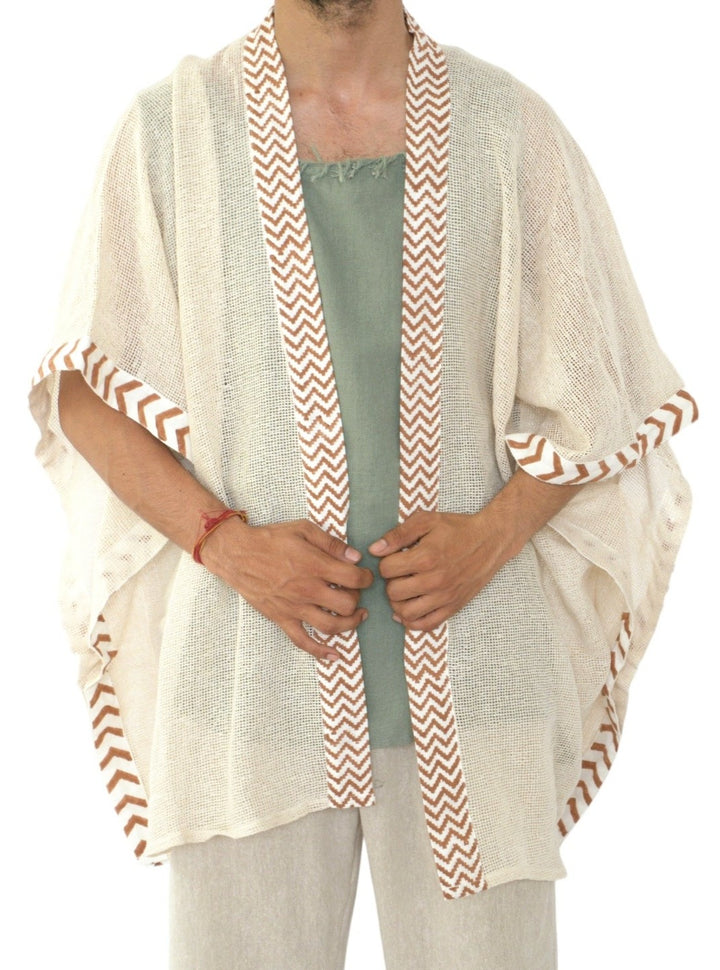 Organic Cotton Mesh Open Poncho  (Cream)