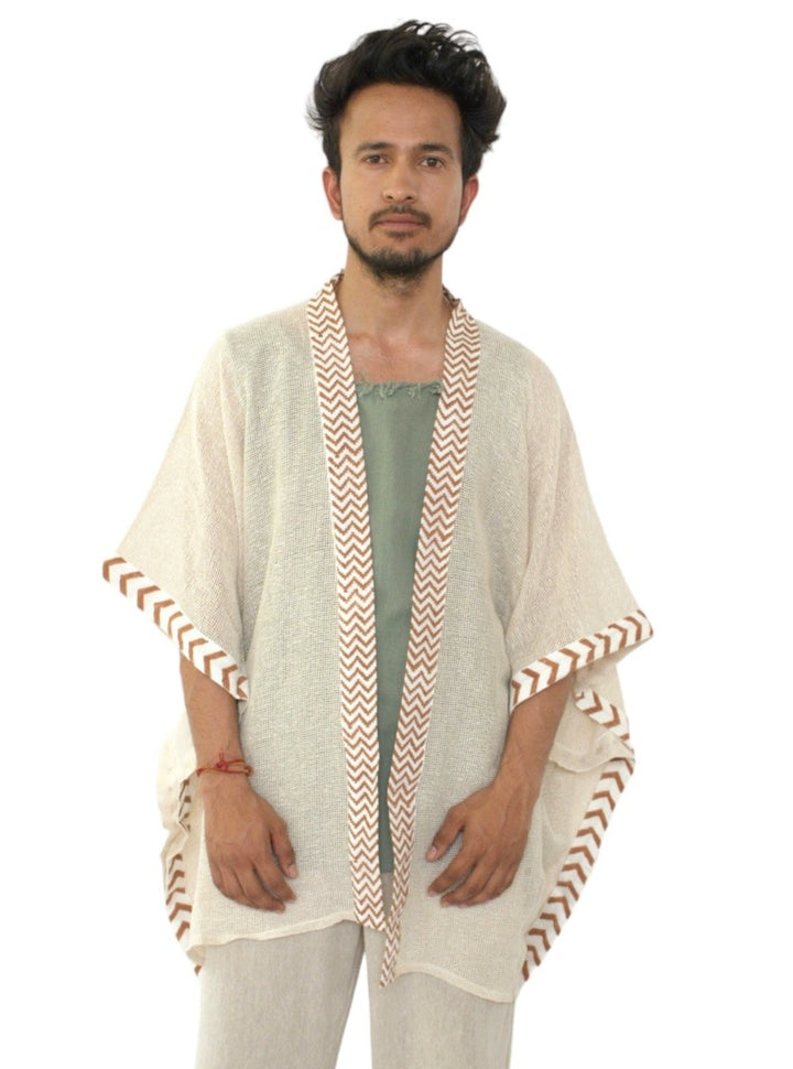 Organic Cotton Mesh Open Poncho  (Cream)