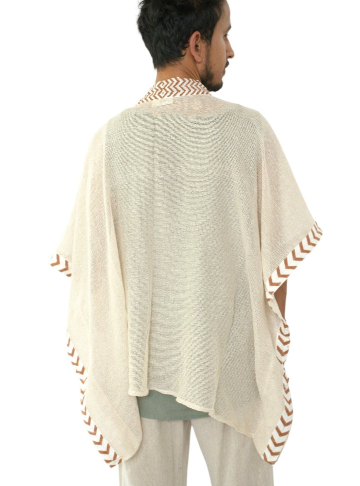 Organic Cotton Mesh Open Poncho  (Cream)
