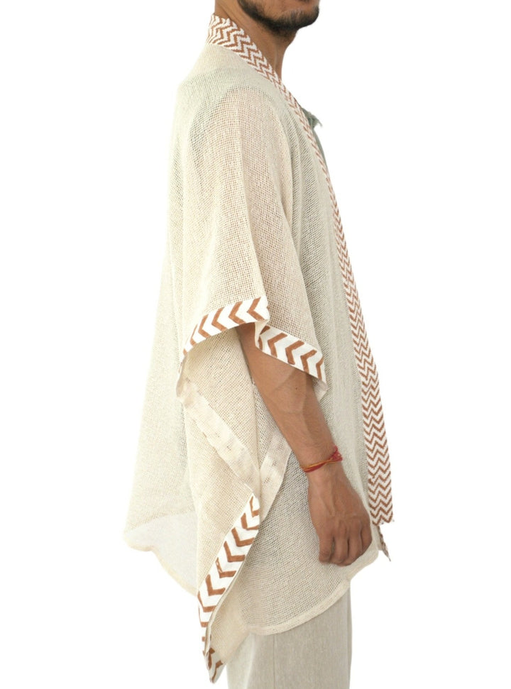 Organic Cotton Mesh Open Poncho  (Cream)