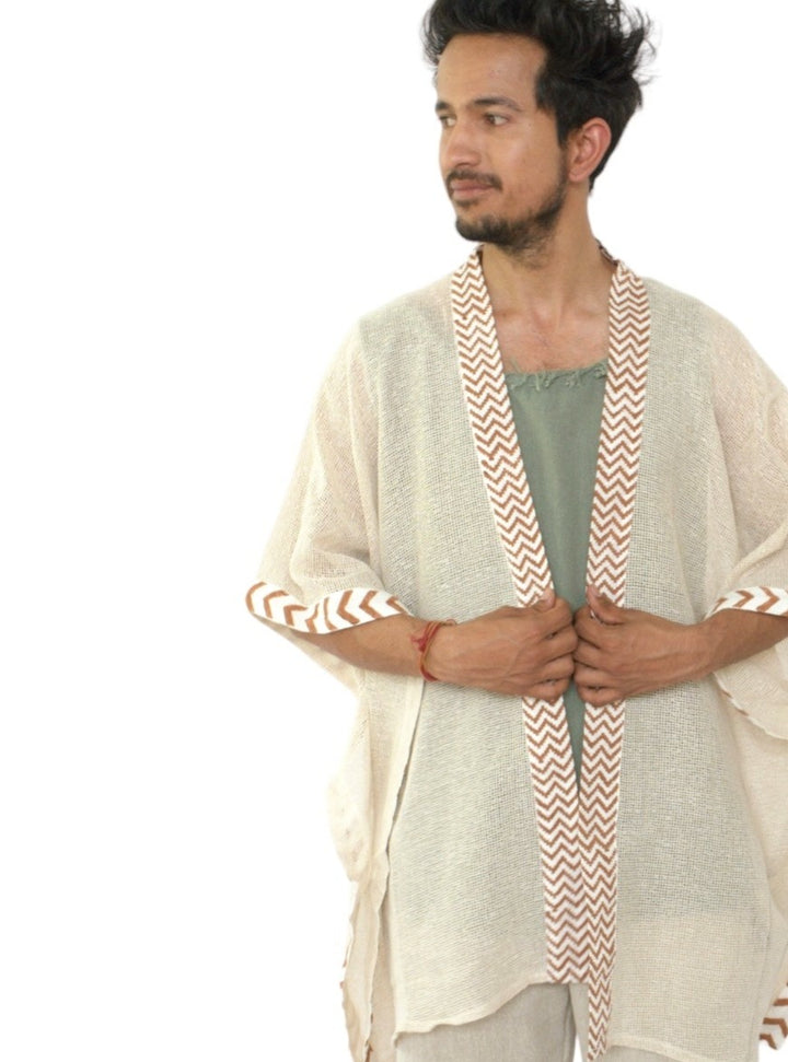 Organic Cotton Mesh Open Poncho  (Cream)