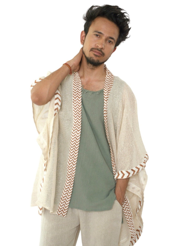 Organic Cotton Mesh Open Poncho  (Cream)