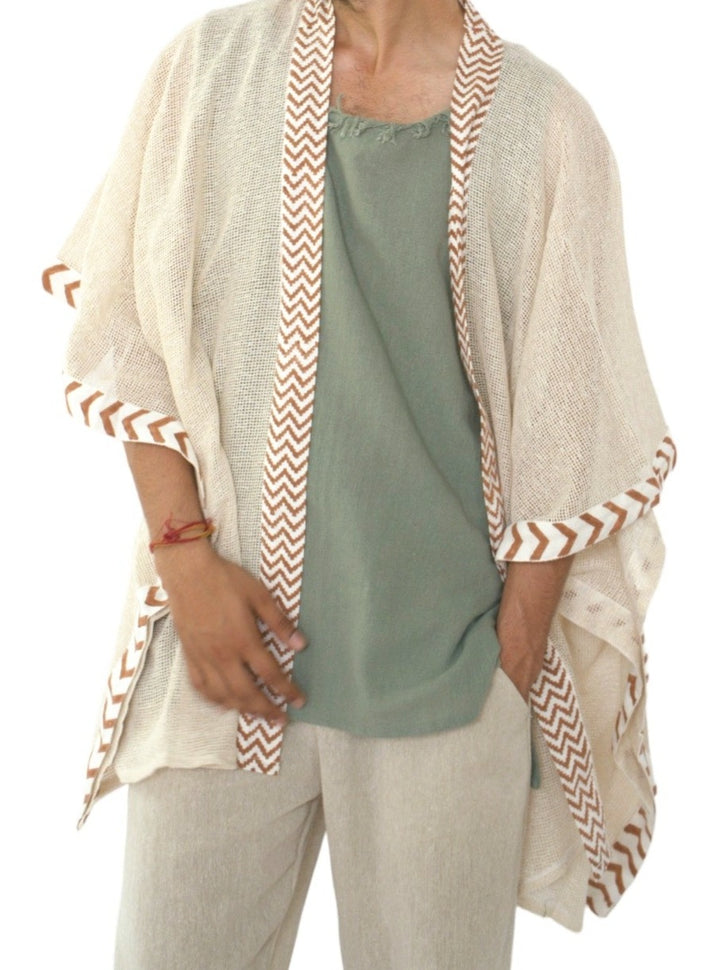 Organic Cotton Mesh Open Poncho  (Cream)