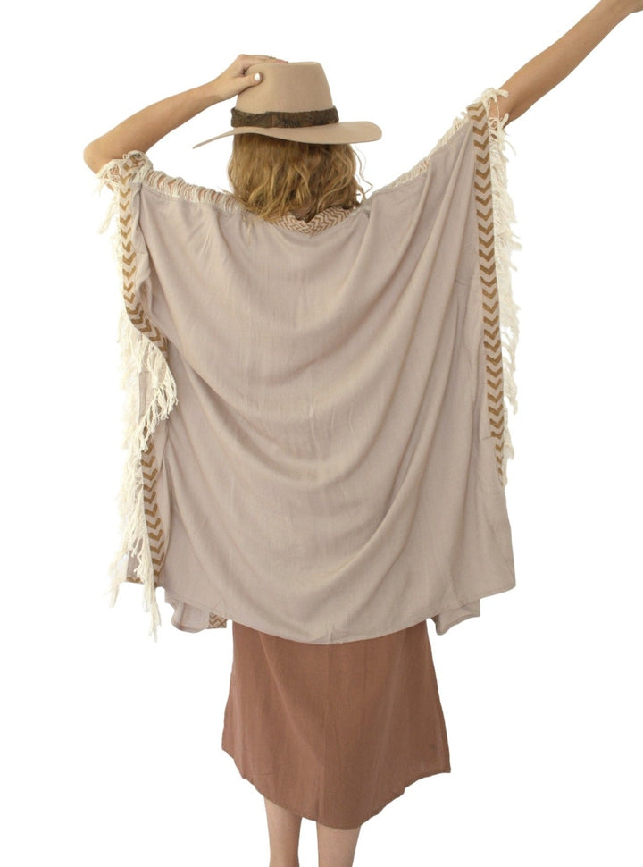 Sustainable Rayon Fringe Poncho (Dusty Rose)