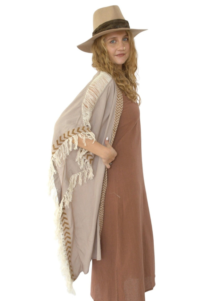 Sustainable Rayon Fringe Poncho (Dusty Rose)