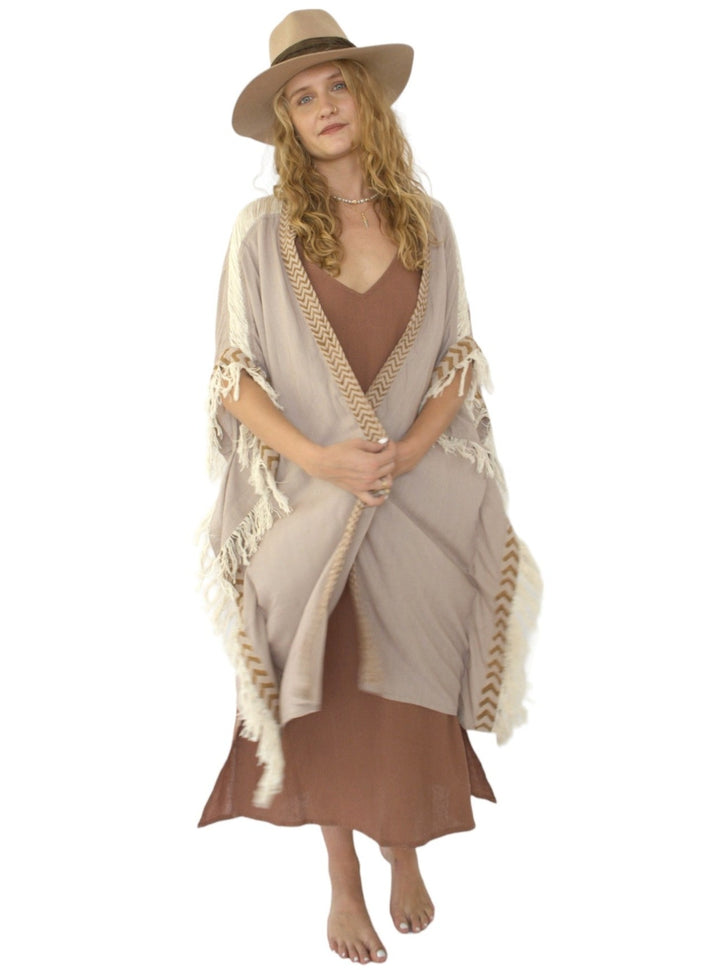 Sustainable Rayon Fringe Poncho (Dusty Rose)