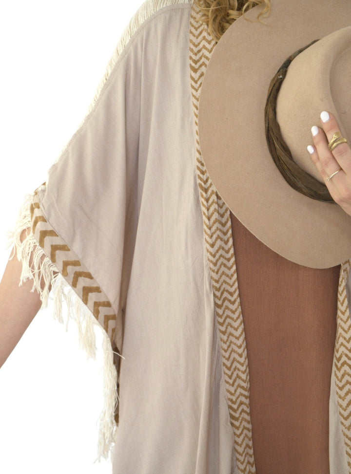 Sustainable Rayon Fringe Poncho (Dusty Rose)