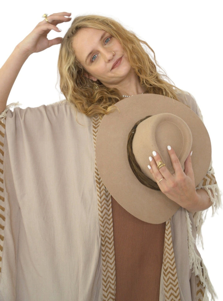 Sustainable Rayon Fringe Poncho (Dusty Rose)