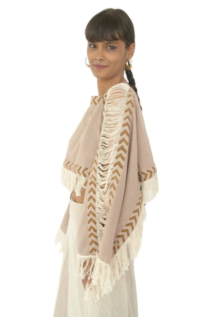Long Sleeve Crop Top with Fringe (Dusty Rose)