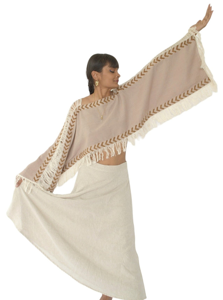 Long Sleeve Crop Top with Fringe (Dusty Rose)