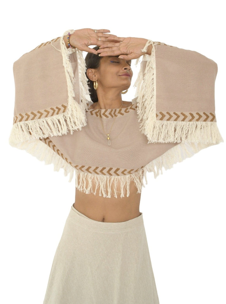 Long Sleeve Crop Top with Fringe (Dusty Rose)