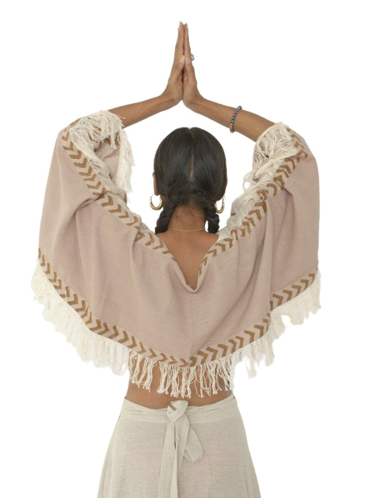 Long Sleeve Crop Top with Fringe (Dusty Rose)