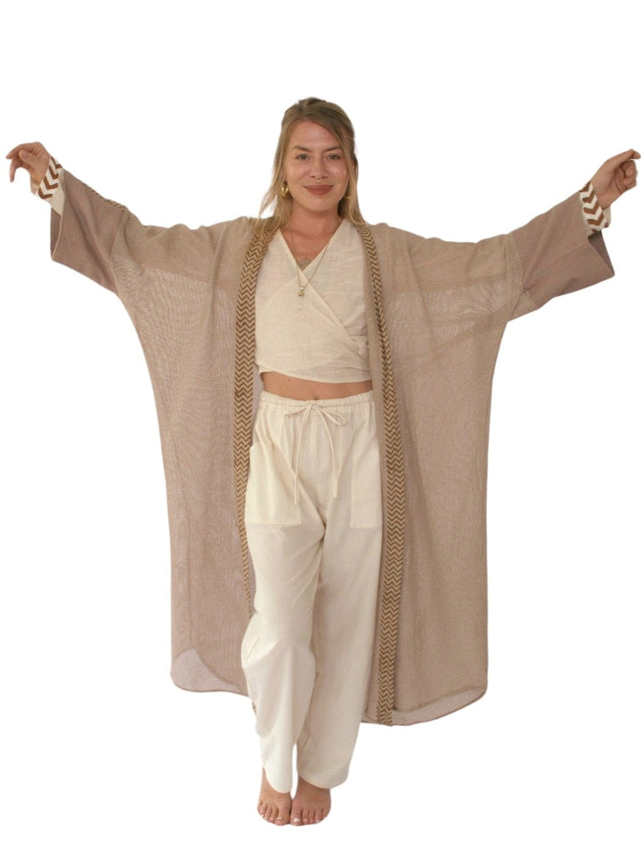 Organic Cotton Mesh Long Kimono (Dusty Rose)