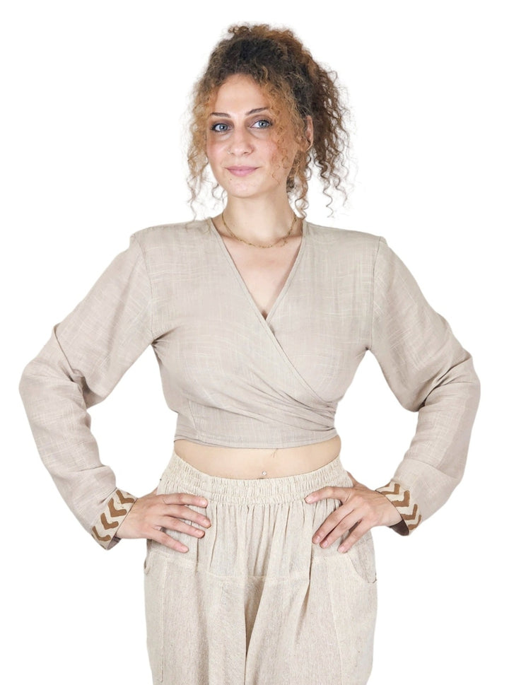 Linen Long Sleeve Wrap Shirt (Dusty Rose)