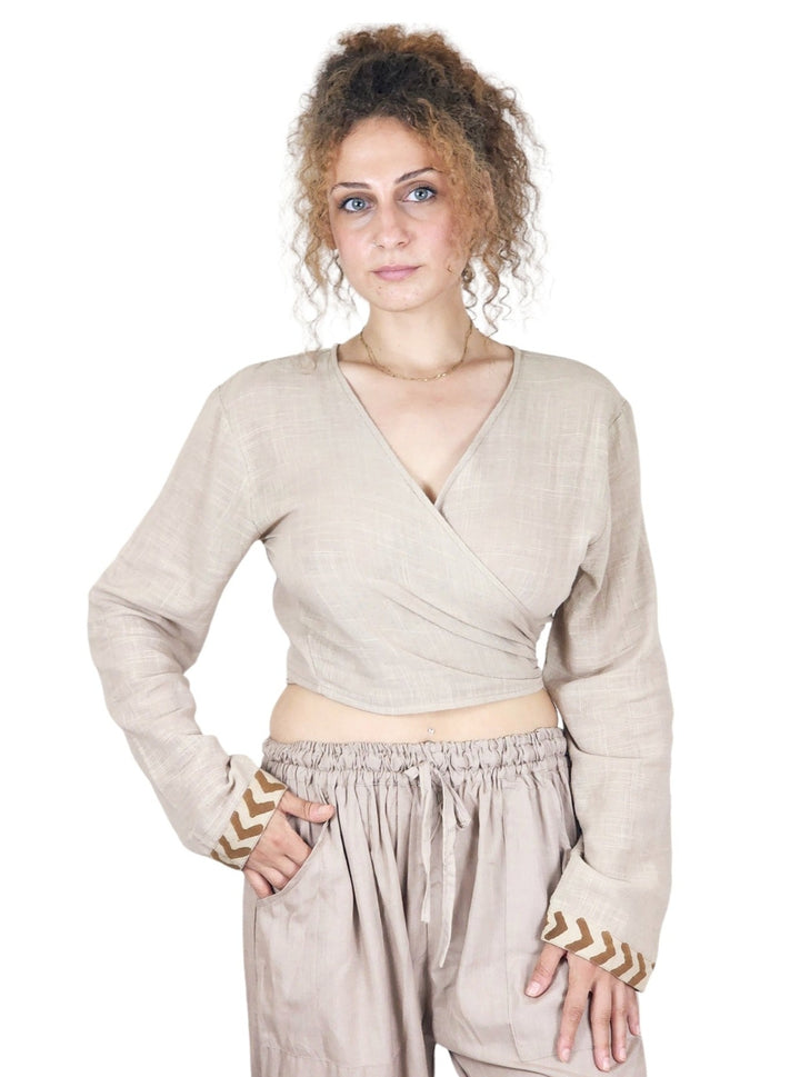 Linen Long Sleeve Wrap Shirt (Dusty Rose)