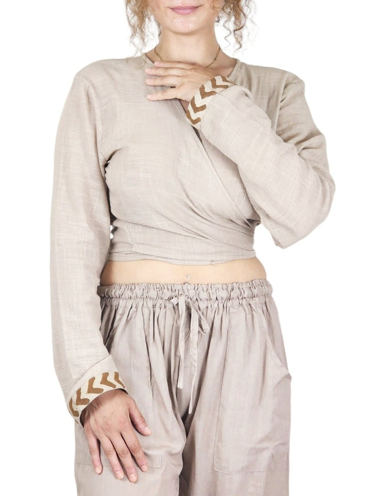 Linen Long Sleeve Wrap Shirt (Dusty Rose)
