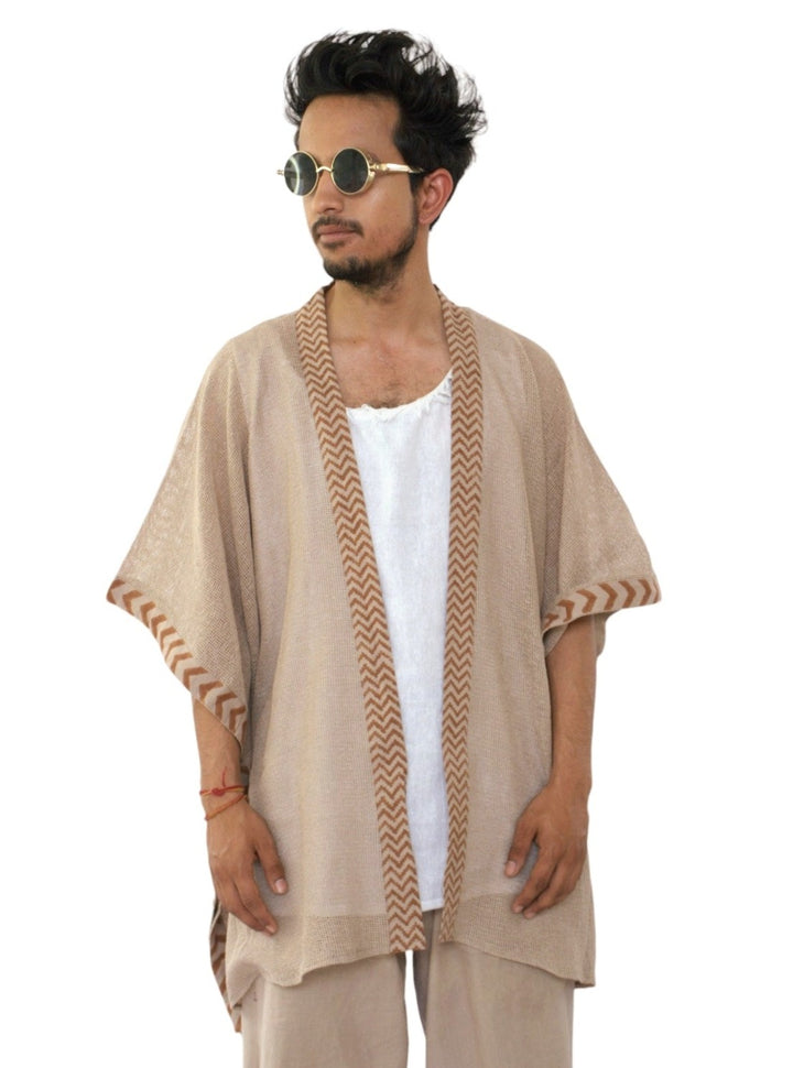 Organic Cotton Mesh Open Poncho  (Dusty Rose)