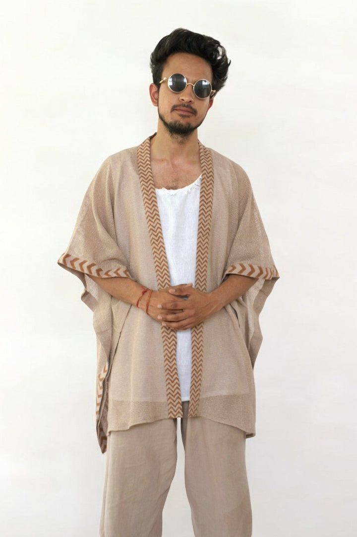 Organic Cotton Mesh Open Poncho  (Dusty Rose)
