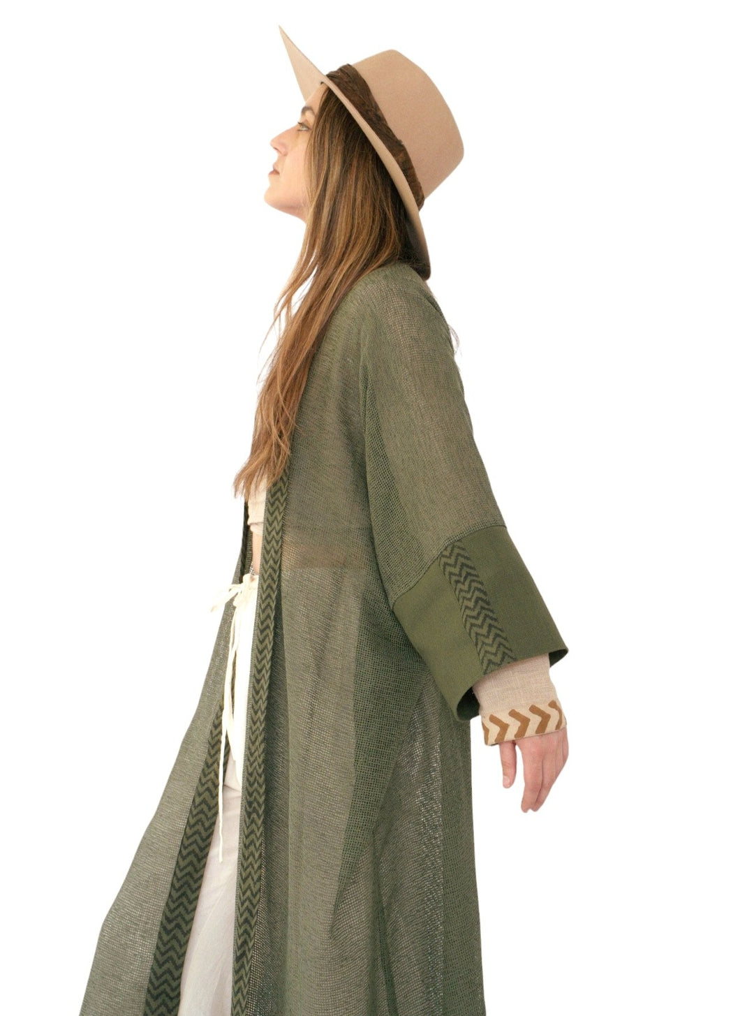 Organic Cotton Mesh Long Kimono (Forest Green)