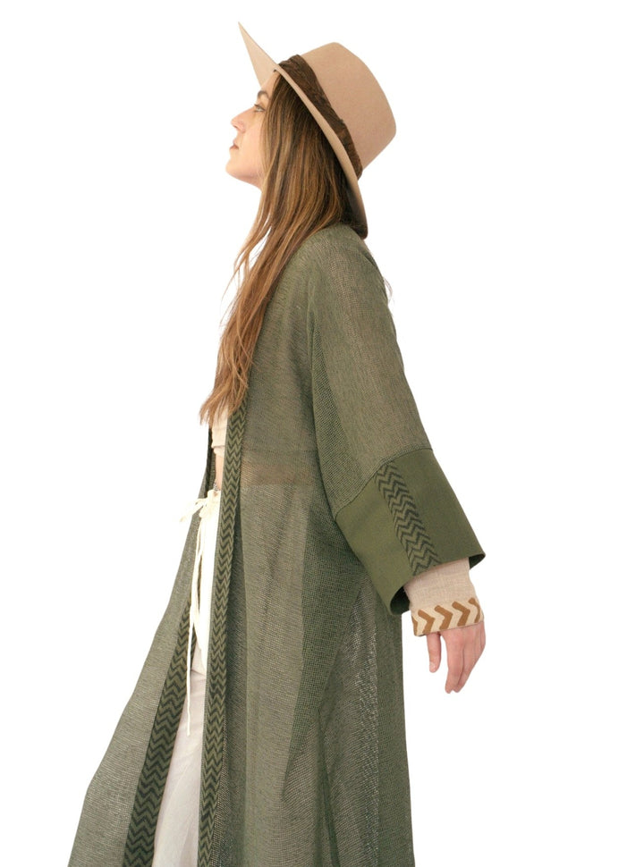 Organic Cotton Mesh Long Kimono (Forest Green)