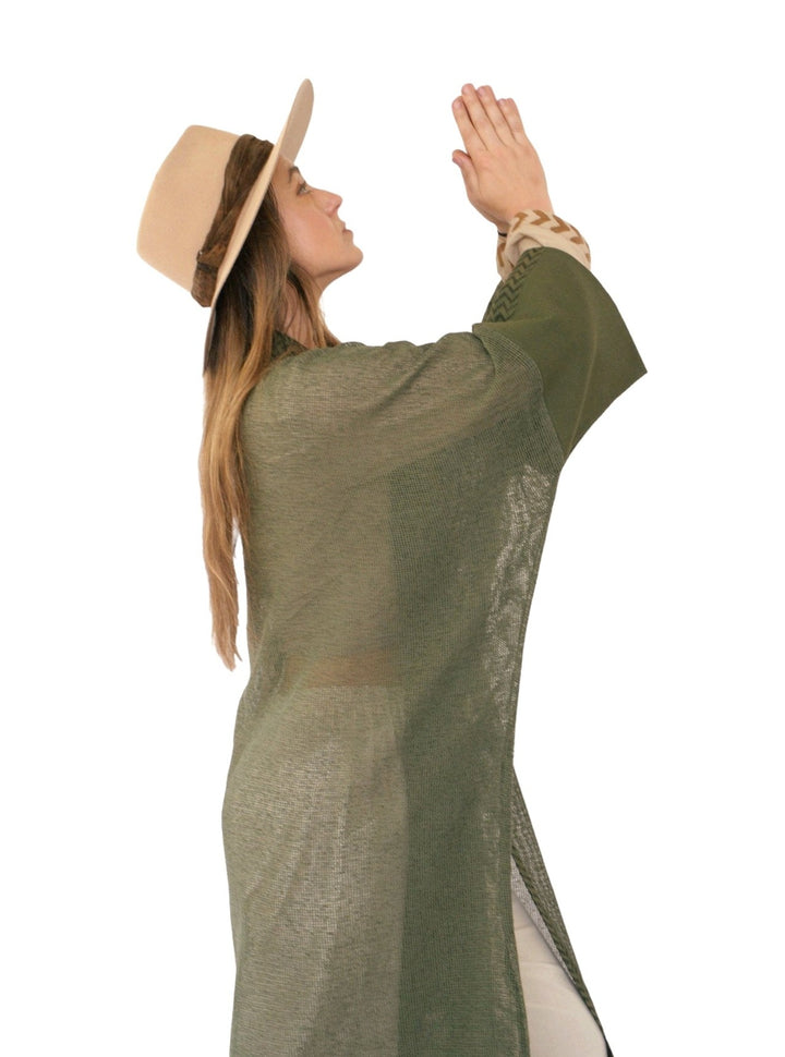 Organic Cotton Mesh Long Kimono (Forest Green)