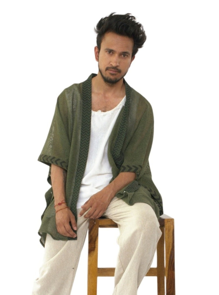 Organic Cotton Mesh Open Poncho  (Forest Green)