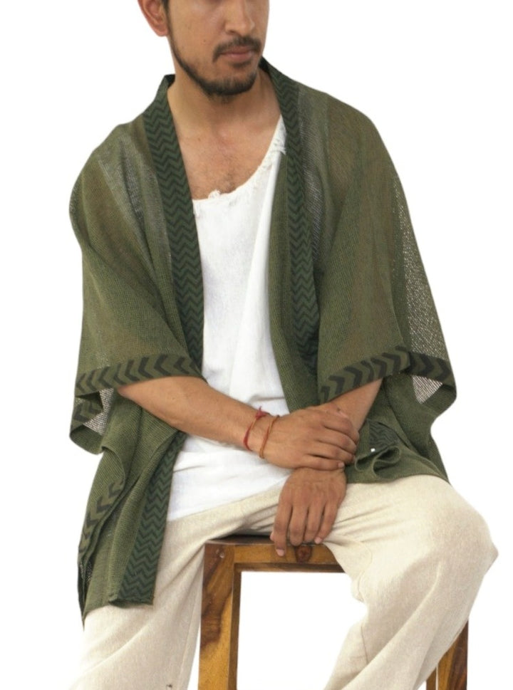 Organic Cotton Mesh Open Poncho  (Forest Green)