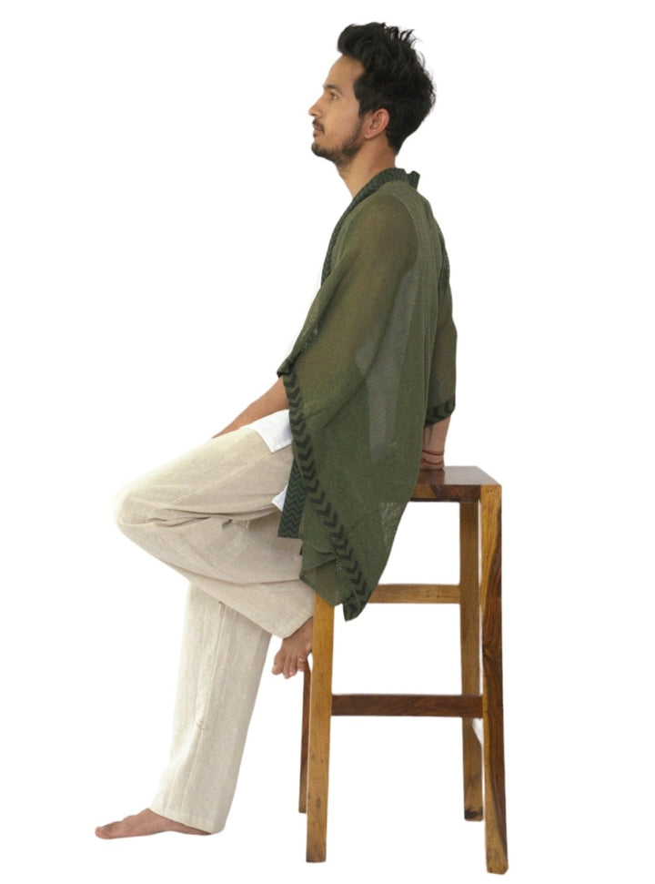 Organic Cotton Mesh Open Poncho  (Forest Green)