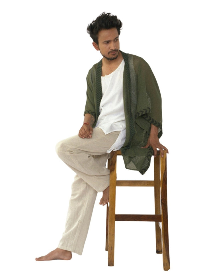 Organic Cotton Mesh Open Poncho  (Forest Green)